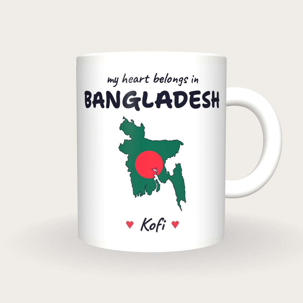 Personalised Bangladesh Map Mug, My Heart Belongs In Bangladesh, front