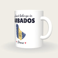 Personalised Barbados Map Mug, My Heart Belongs In Barbados, three-quarter view