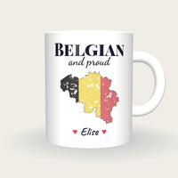 Personalised Belgium Map Mug, Belgian And Proud, front