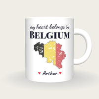 Personalised Belgium Map Mug, My Heart Belongs In Belgium, front