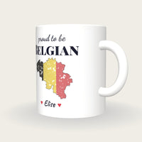 Personalised Belgium Map Mug, Proud To Be Belgian, three-quarter view