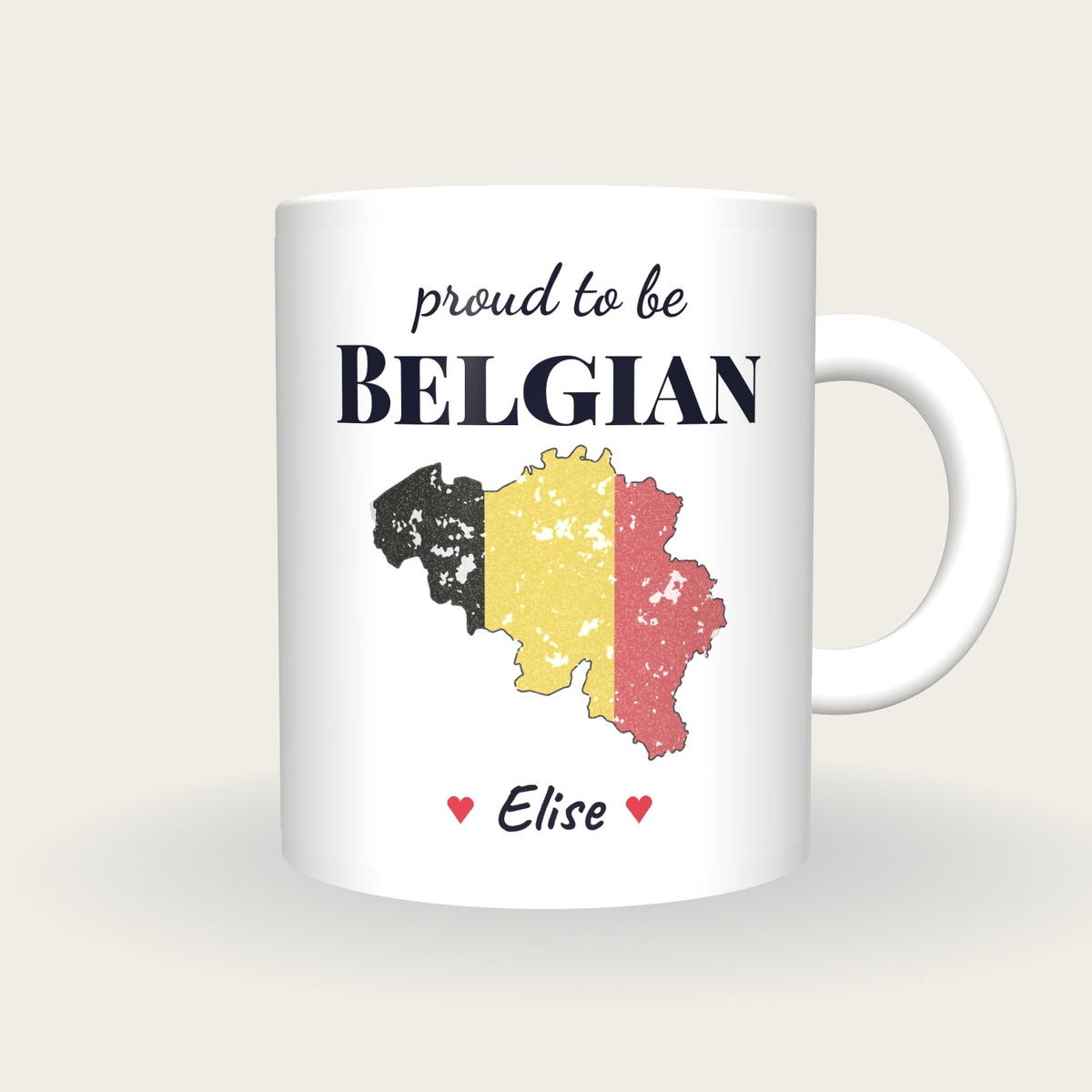 Personalised Belgium Map Mug, Proud To Be Belgian, front