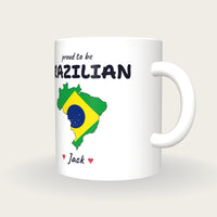 Personalised Brazil Map Mug, Proud To Be Brazilian, three-quarter view