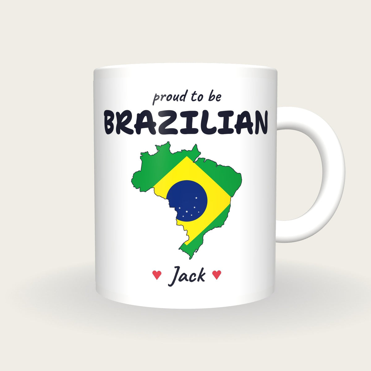 Personalised Brazil Map Mug, Proud To Be Brazilian, front
