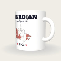 Personalised Canada Map Mug, Canadian And Proud, three-quarter view