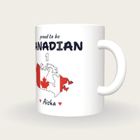 Personalised Canada Map Mug, Proud To Be Canadian, three-quarter view