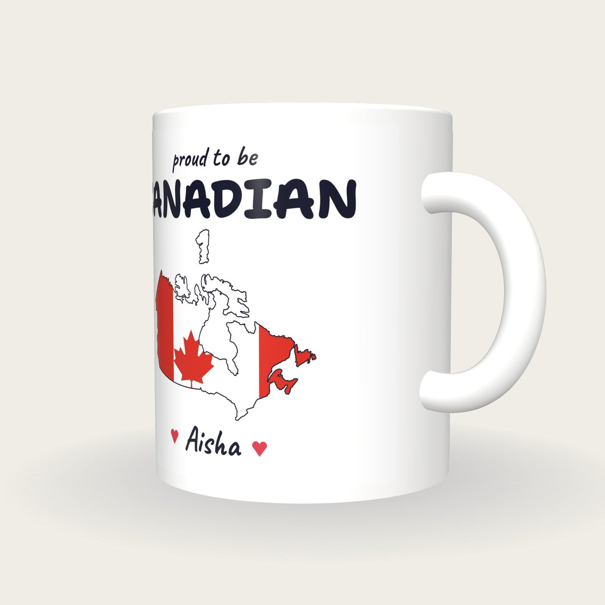 Personalised Canada Map Mug, Proud To Be Canadian, three-quarter view
