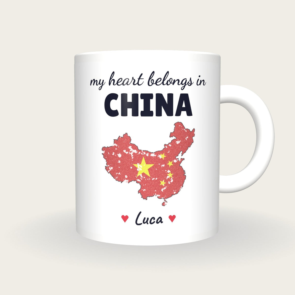 Personalised China Map Mug, My Heart Belongs In China, front