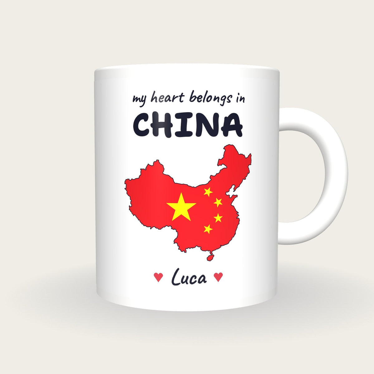 Personalised China Map Mug, My Heart Belongs In China, front
