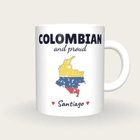 Personalised Colombia Map Mug, Colombian And Proud, front