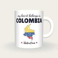 Personalised Colombia Map Mug, My Heart Belongs In Colombia, front