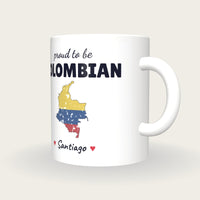 Personalised Colombia Map Mug, Proud To Be Colombian, three-quarter view