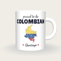 Personalised Colombia Map Mug, Proud To Be Colombian, front