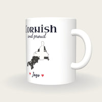 Personalised Cornwall Map Mug, Cornish And Proud, three-quarter view