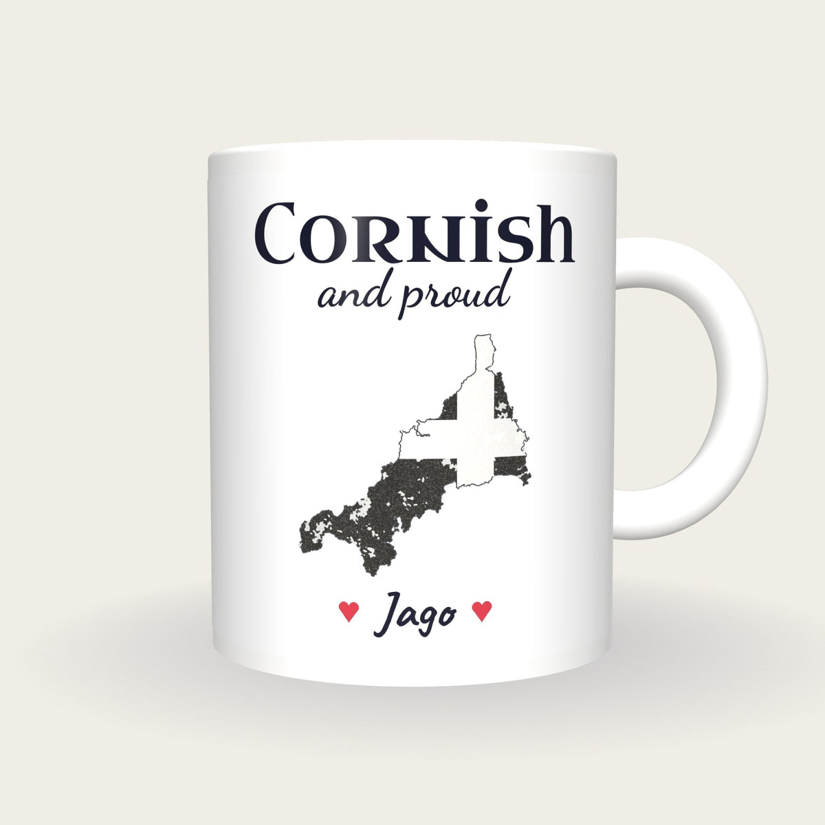 Personalised Cornwall Map Mug, Cornish And Proud, front
