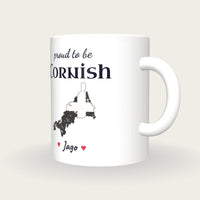 Personalised Cornwall Map Mug, Proud To Be Cornish, three-quarter view