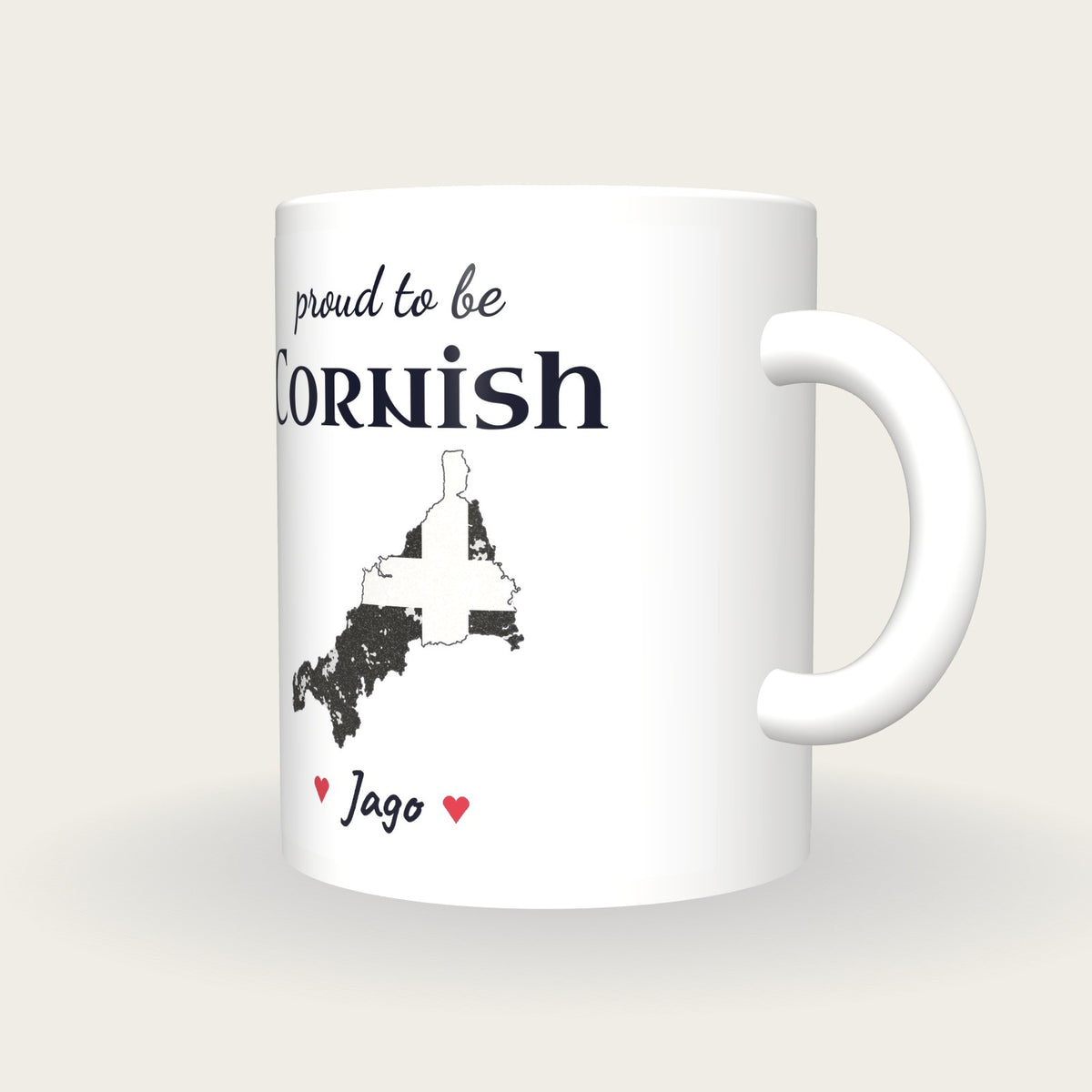 Personalised Cornwall Map Mug, Proud To Be Cornish, three-quarter view