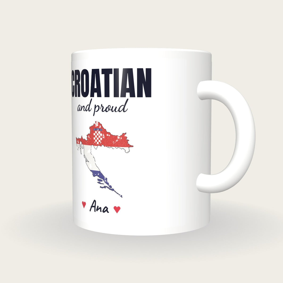 Personalised Croatia Map Mug, Croatian And Proud, three-quarter view