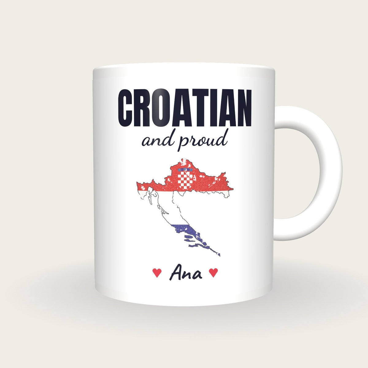 Personalised Croatia Map Mug, Croatian And Proud, front