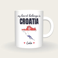 Personalised Croatia Map Mug, My Heart Belongs In Croatia, front