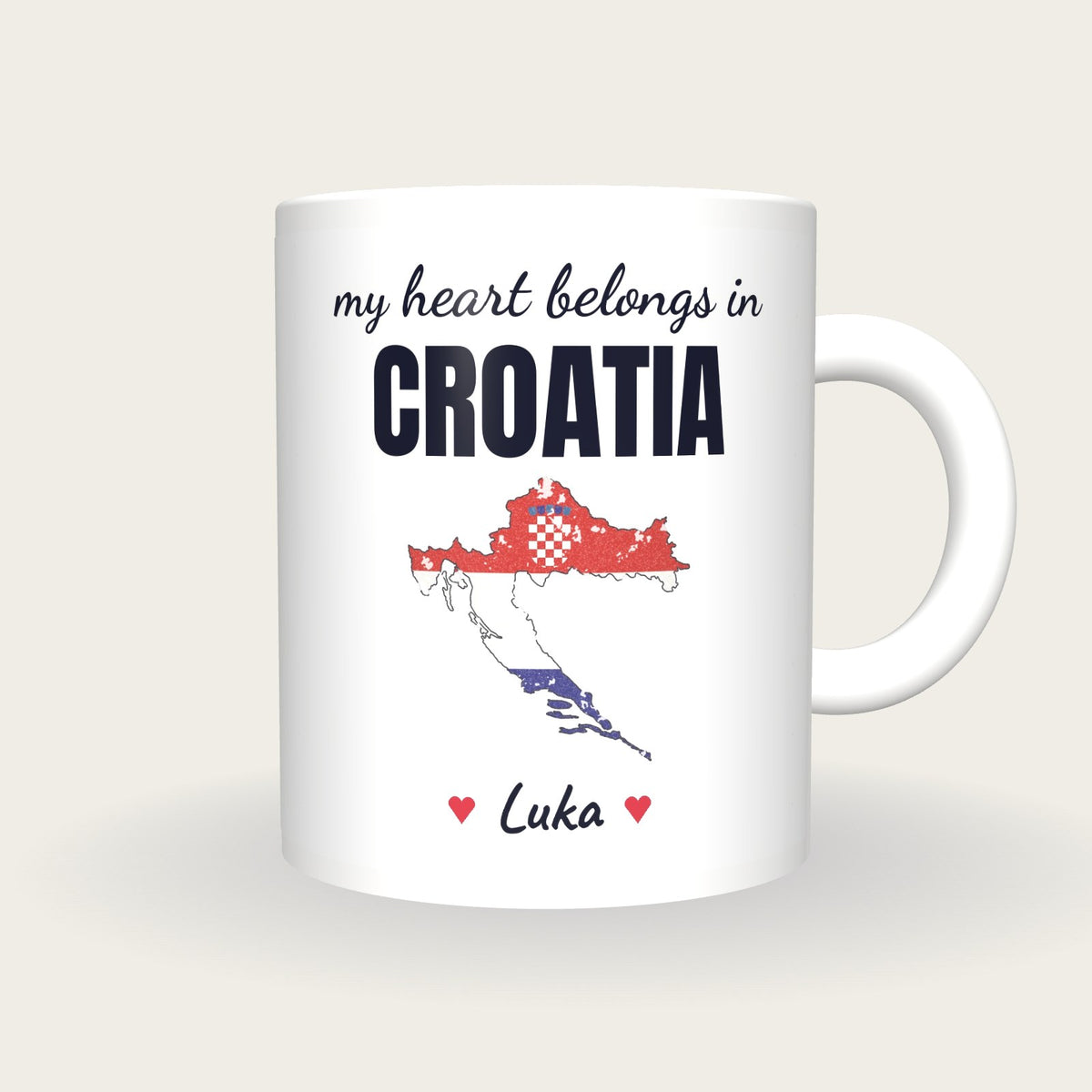 Personalised Croatia Map Mug, My Heart Belongs In Croatia, front