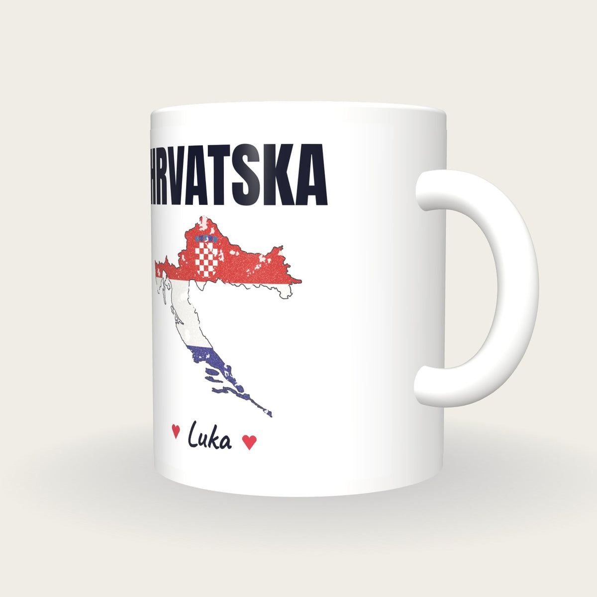 Personalised Croatia Map Mug, Hrvatska, three-quarter view
