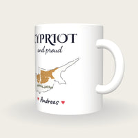 Personalised Cyprus Map Mug, Cypriot And Proud, three-quarter view