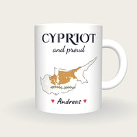 Personalised Cyprus Map Mug, Cypriot And Proud, front