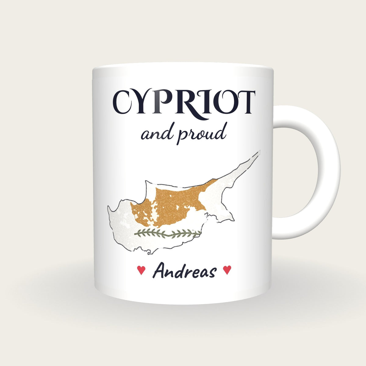 Personalised Cyprus Map Mug, Cypriot And Proud, front