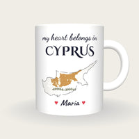 Personalised Cyprus Map Mug, My Heart Belongs In Cyprus, front
