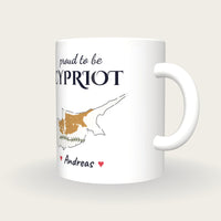 Personalised Cyprus Map Mug, Proud To Be Cypriot, three-quarter view