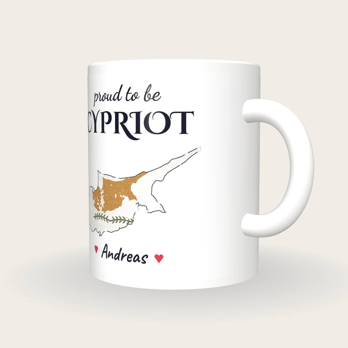 Personalised Cyprus Map Mug, Proud To Be Cypriot, three-quarter view
