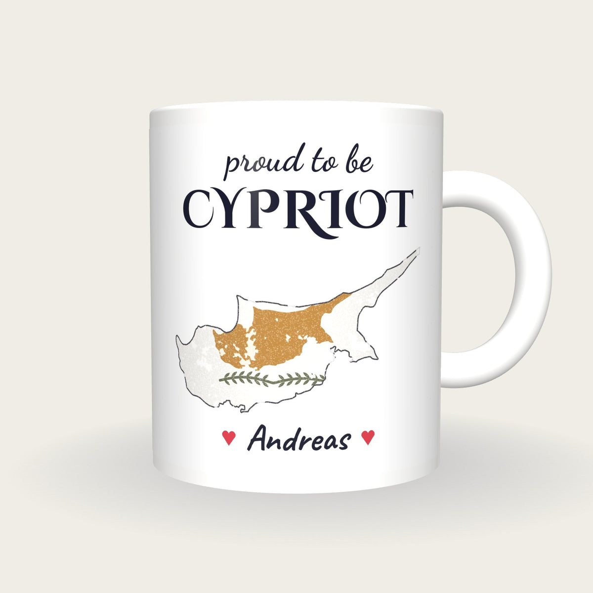 Personalised Cyprus Map Mug, Proud To Be Cypriot, front