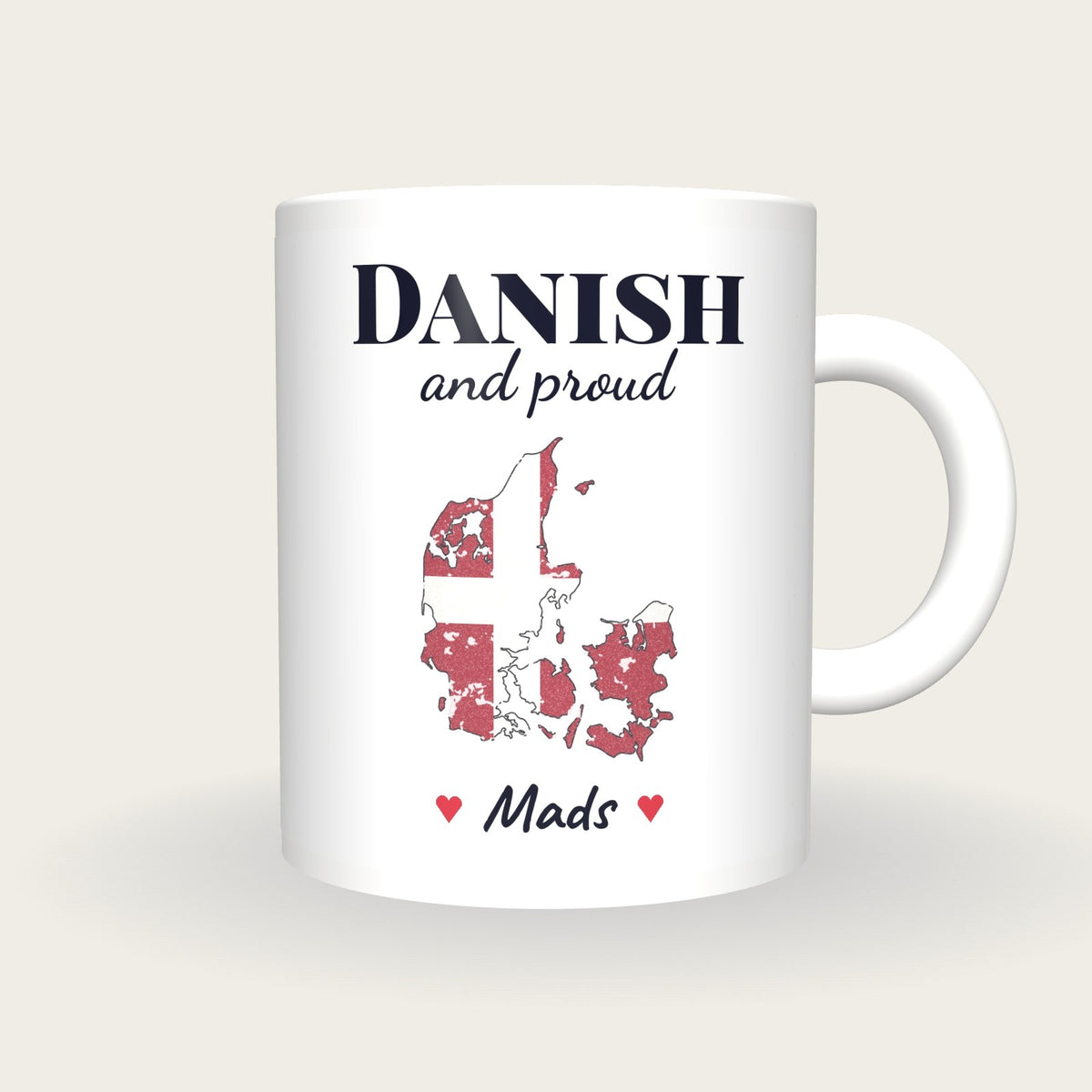 Personalised Denmark Map Mug, Danish And Proud, front