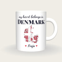 Personalised Denmark Map Mug, My Heart Belongs In Denmark, front
