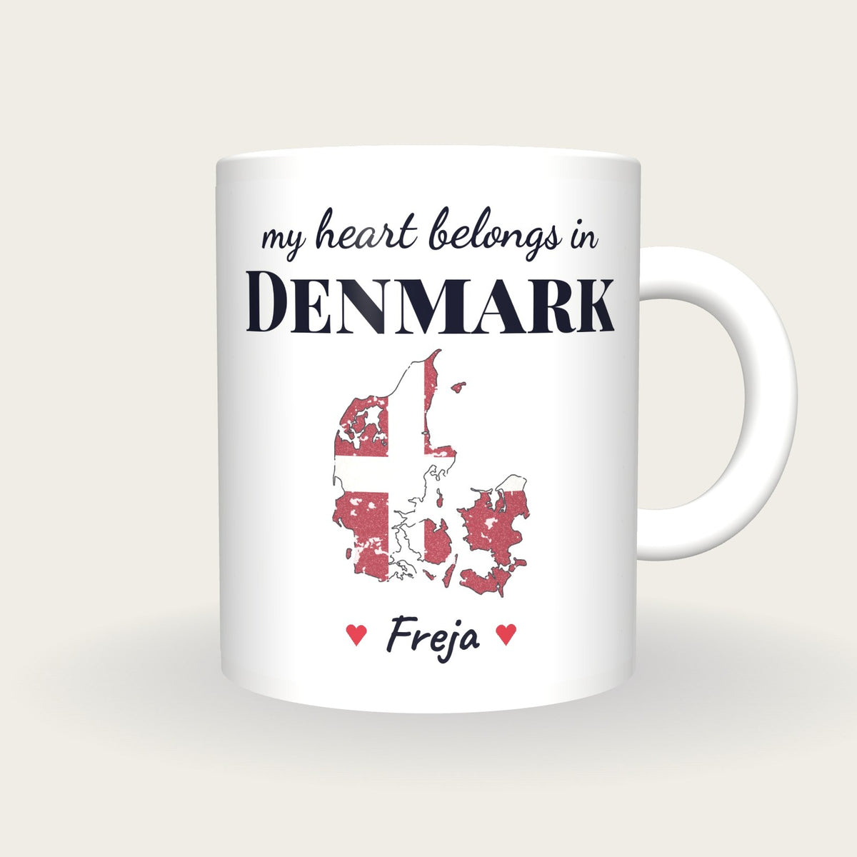 Personalised Denmark Map Mug, My Heart Belongs In Denmark, front