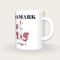 Personalised Denmark Map Mug, Danmark, three-quarter view