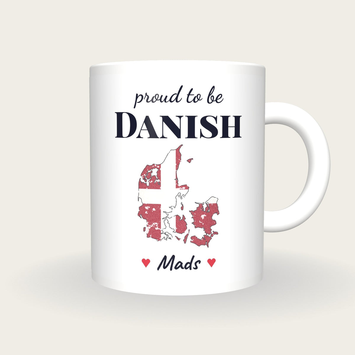 Personalised Denmark Map Mug, Proud To Be Danish, front
