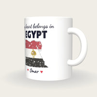 Personalised Egypt Map Mug, My Heart Belongs In Egypt, three-quarter view