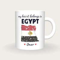 Personalised Egypt Map Mug, My Heart Belongs In Egypt, front