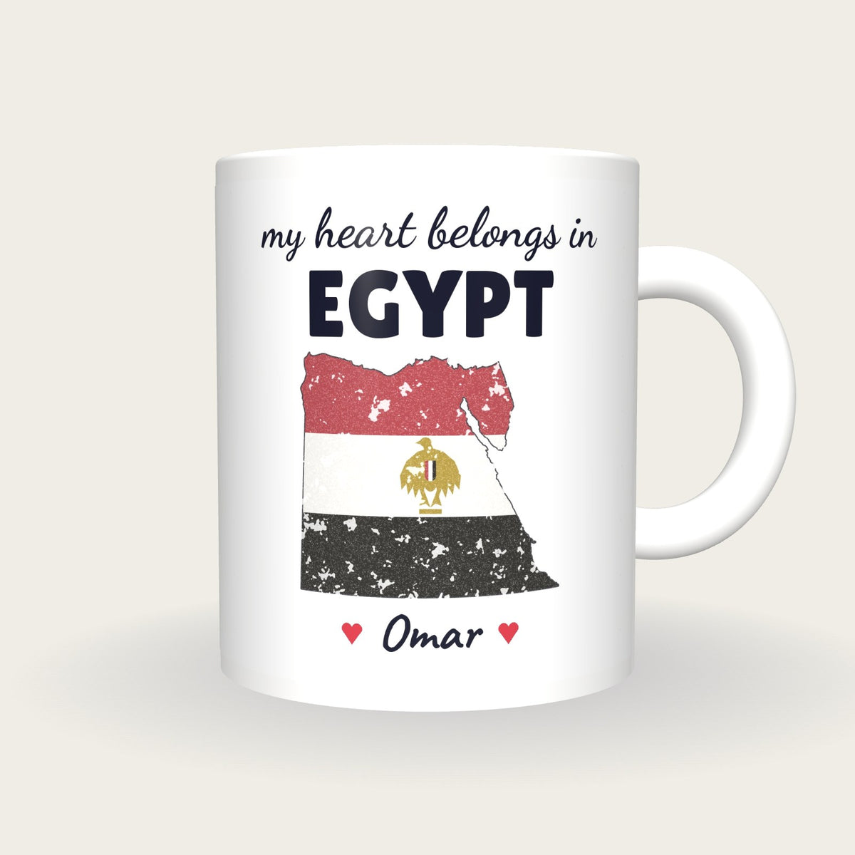 Personalised Egypt Map Mug, My Heart Belongs In Egypt, front