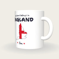 Personalised England Map Mug, My Heart Belongs In England, three-quarter view