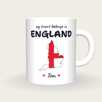 Personalised England Map Mug, My Heart Belongs In England, front