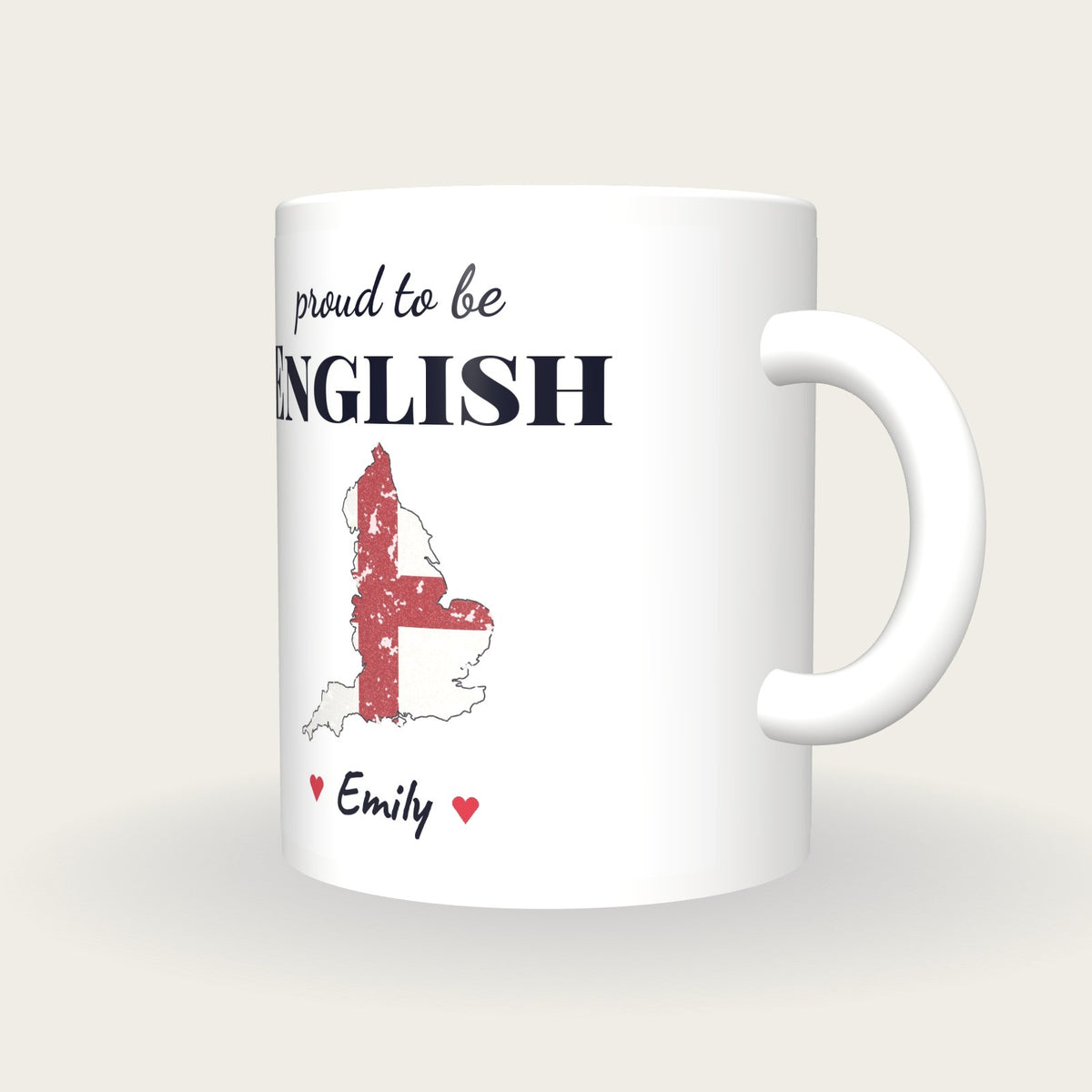 Personalised England Map Mug, Proud To Be English, three-quarter view
