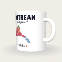 Personalised Eritrea Map Mug, Eritrean And Proud, three-quarter view