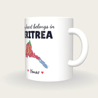 Personalised Eritrea Map Mug, My Heart Belongs In Eritrea, three-quarter view