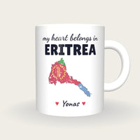 Personalised Eritrea Map Mug, My Heart Belongs In Eritrea, front