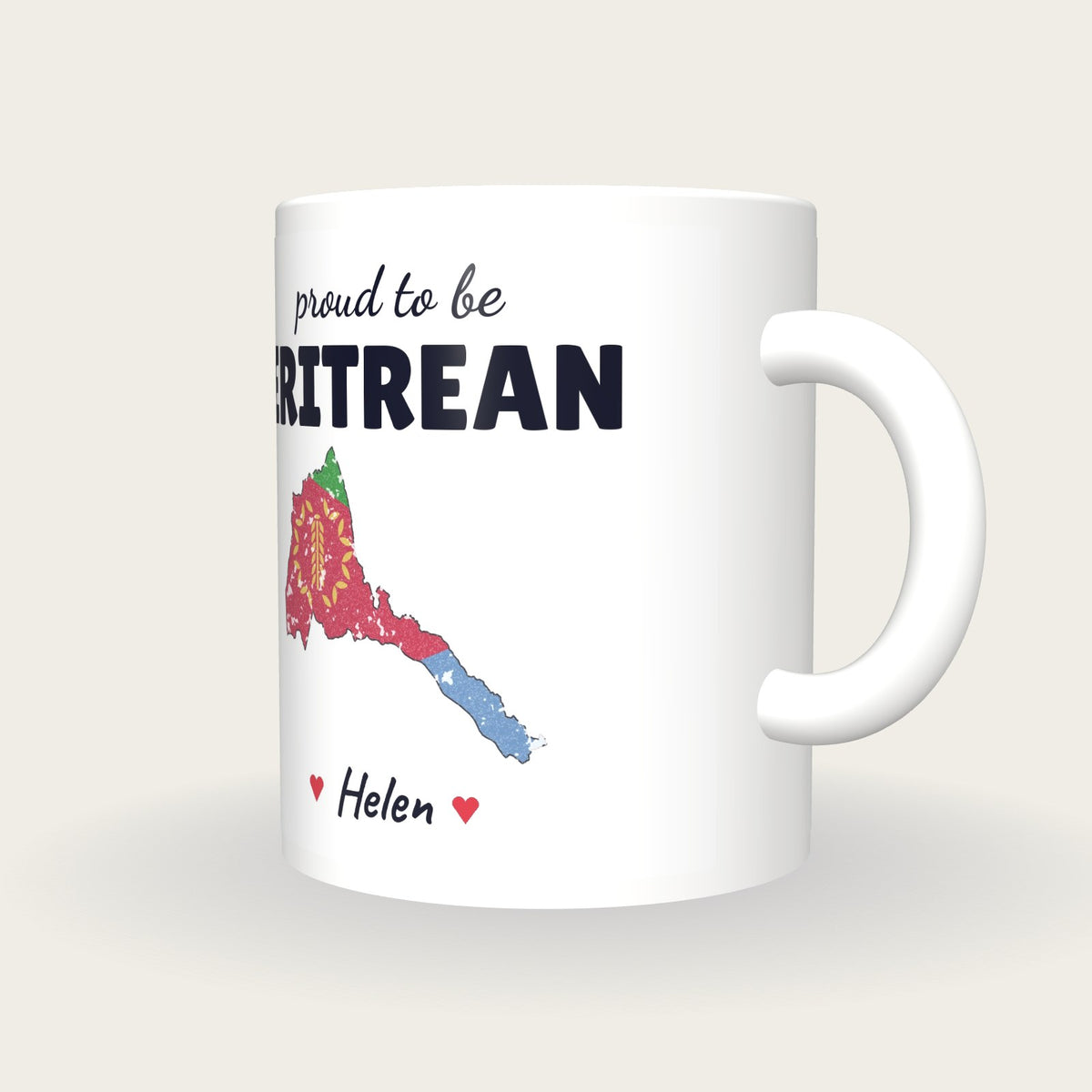 Personalised Eritrea Map Mug, Proud To Be Eritrean, three-quarter view
