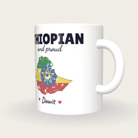 Personalised Ethiopia Map Mug, Ethiopian And Proud, three-quarter view