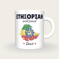 Personalised Ethiopia Map Mug, Ethiopian And Proud, front